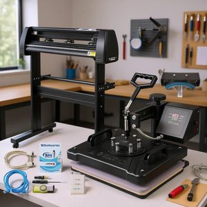 8 in 1 Swing-Away Heat Press & 2 Feet Plotter Combo for Custom Clothing and Graphic Printing