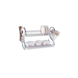 Shiny Stainless Steel Dish Rack – 2 Tier Kitchen Organizer with Drip Tray