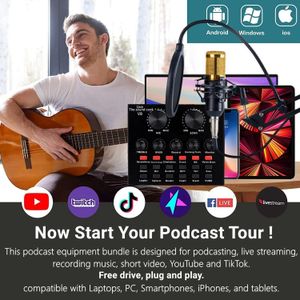 Podcast Equipment Bundle, Audio Interface with Voice Changer and BM800 Condenser Microphone, Recording Studio Package Perfect for Recording, Broadcasting, Live Streaming, YouTube, TikTok (BM800-V8)