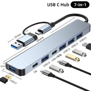 USB C Hub 7 in 1 Multiport Adapter, with USB 3.0, USB 2.0 Type-C Data PD Charging Ports for Laptop, PC, Desktop and Other Type C Devices