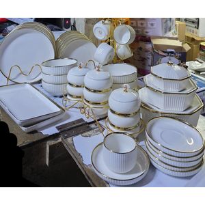 36PCS Ceramic Dinner Set – White with Gold Trim