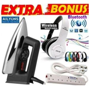 AILYONS Electric Dry Iron Box + P47 Headphones(color may vary) + 4 way Extension