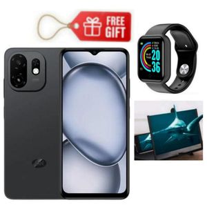 Itel A100c, 6.6" 90Hz Super Clear Display, 64GB ROM + 2GB RAM, 5000mAh Battery - Black + Smart Watch & Magnifier 