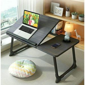 General Laptop Table Tray Bedside Table, Adjustable Folding Desk Notebook Stand Reading Shelf with Cup Holder - Black