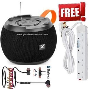 Inextention C15 Portable Bluetooth USB FM RADIO Super-Bass Speaker +  4 Way Power Extension Cable & Neckband Earphones