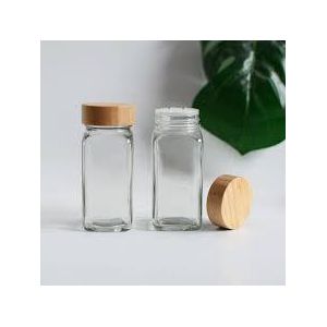 5 pieces  Glass Spice Jars with Bamboo Lids- 120ml Square Spice Jars