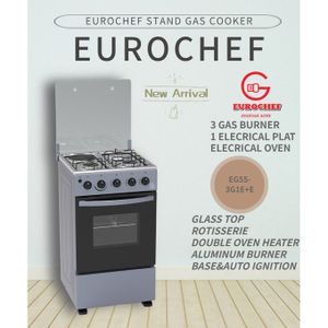 Eurochef EG55-3G1E+E OVEN Free Stand Glass Top Cooker,rotisserie Silver, 60L