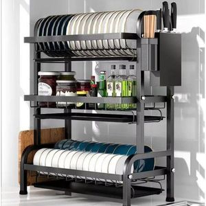 3-Tier High-Quality Carbon Steel Dish Rack with Cutlery Holder.