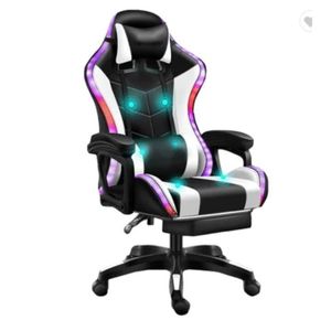 X Rocker reclinable ergonomic gaming chair with  LED lighting, a built-in massage function, dual Bluetooth speakers, and a retractable footrest.
