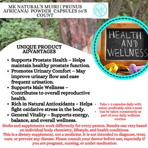 MK NATURALS Muiri (Prunus africana) Powder Capsules - Supports Prostate Health - 50 Capsles