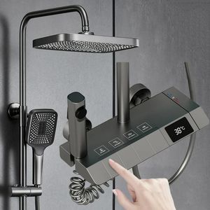 High Quality Brass Contemporary Thermostatic Shower Mixer Set Gun Grey Piano Digital Shower Set Hot Cold