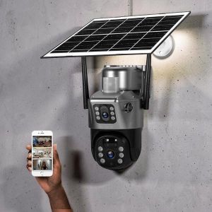 Auto Human Tracking 12MP 4G Simcard PTZ Rotating Dual Lens Outdoor Smart Security Monitoring Solar Camera