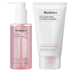 BIODANCE  Collagen Cleansing Duo: 2-in-1 Pore Mask to Foam Cleanser & Gentle Cleansing Oil Set, Facial Wash and Makeup Remover for Sensitive Skin, Korean Skin Care, Skin Care Set