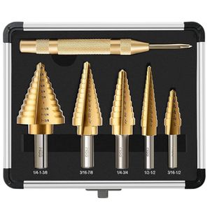 6PCS HSS Titanium Coated Drill Bit Set with 3 Step Drill Bits & 3 Twist Drill Bits for Metalworking