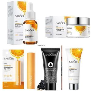 SADOER Nourishing 5PCS, Vitamin C Cream + Vitamin C Serum + Vitamin C Moisturizing Lip Balm + Black Head Peeling BAMBOO Mask + Vitamin C Foaming Face Wash, Remove Black Heads, Lips Moisturizer BAMBOO MASK