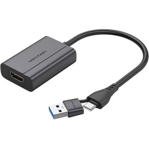 Vention  ACYHB USB-C + USB-A to HDMI Adapter 0.15M – 4K Ultra HD HDMI Converter for USB-C & USB-A Devices, Gray Aluminum Alloy