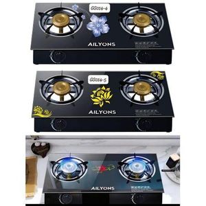 AILYONS Glass Table Top 2 Burner Gas Stove High Efficiency Portable Kitchen Cooker Sleek Design Easy Clean Durable Safety Features Perfect for Home Camping or Office Use