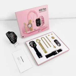 A58 Plus Luxury Smartwatch Gift Set Women Bluetooth Call 2.02in HD Fitness Tracker Jewelry Necklace Earrings Bracelet Ring Watch Set