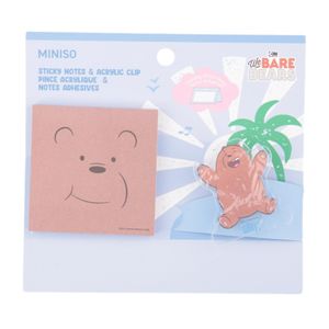 Miniso WE BARE BEARS Grizz Memo Sticky Notes with Acrylic Clip (80 Sheets)