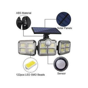 Solar Light Three Rotatable Heads Solar Motion Sensor Flood Lights Outdoor With Remote - BLACK