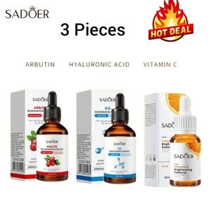SADOER Arbutin Essence+ Vitamin C Serum+ Hyaluronic Acid Essence Facial Serum Moisturizing Hydrating Glowing Luminous Radiant Anti-Ageing.