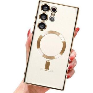 Samsung Galaxy S23 Ultra Gold Electroplated Magnetic for MagSafe Shockproof Transparent Protective Phone Case Cover