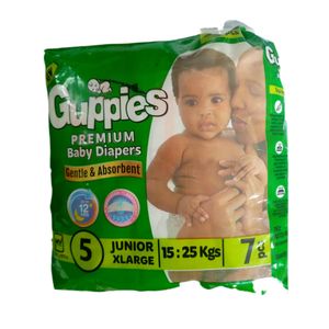 Guppies Premium Baby Diapers – Size 5 (Junior X-Large), 7 Pieces