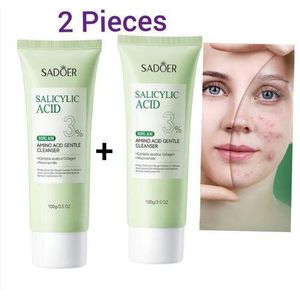 SADOER 2 Pieces Salicylic Acid 3%, Amino Acid Gentle Anti Acne Face Cleanser Contains Centella Asiatica, Niacinamide and Collagen Salicylic Acid,Salycitic Acid,Salicylic Acid Oil Control Cleanser for All Skin DISPEL ACNE