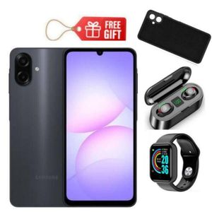 Samsung Galaxy A07, 6.7" Display, 4GB RAM + 64GB RM (Dual SIM), 5000mAh, Black + Smart Watch, Phone Cover & F9 Earbuds,,
