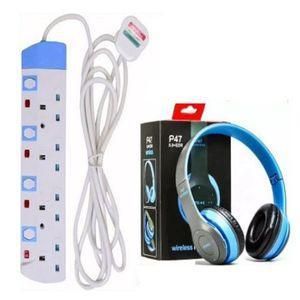Power King 4 Way Power Extension And P47 Supper Bass Wireless Headphones