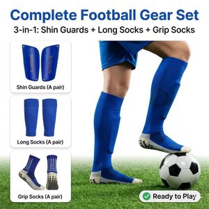3-in-1 Professional Soccer Socks + Shin Guards + Mid-calf Anti-slip Slip Gloves for Soccer Training and Long Leg Covers