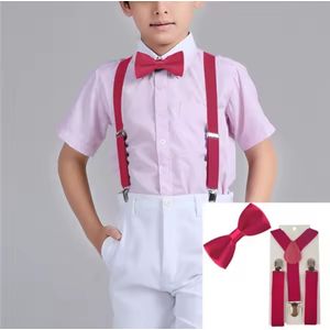 2 pcs children kids bow tie butterfly braces set boys girls suspender wedding party set_hot pink