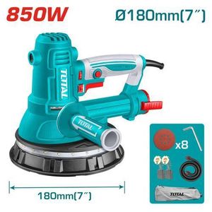 TOTAL L 850W Electric Handheld Drywall Sander - 180mm Variable Speed Wall & Ceiling Sander (1000-2900RPM) with LED Work Light, Dust Bag & 8 Sanding Sheets