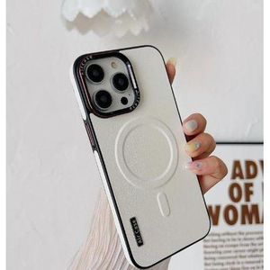 Apple iPhone 15 Pro Max Luxury Matte Leather Magnetic Aircase – MagSafe Wireless Charging Compatible Shockproof Bumper Cover, Soft Leather Anti-Scratch Protective Phone Case (Whitish)