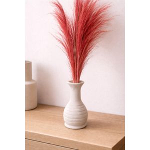 Wooden Tabletop Vase with Dried Red Grass