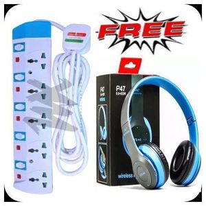 Powermax Power King 5 Way Power Extension - White + FREE P47 Wireless Bluetooth Headphone GIFT