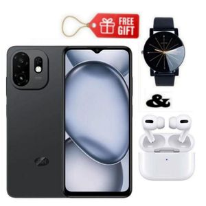 Itel A100c, 6.6" 90Hz Super Clear Display, 64GB ROM + 2GB RAM, 5000mAh Battery - Black + Airpods  & Web Watch 