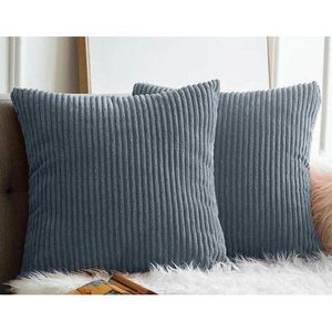 2 Pcs Velvet Corduroy Throw Pillow Cases/Covers-Grey