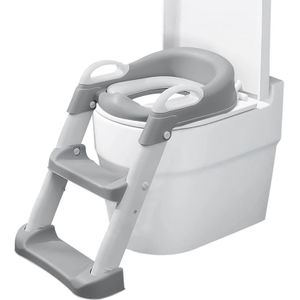 Toddler or Baby Baby Potty Training Seat with Ladder and Soft Sitting Cushion-Grey