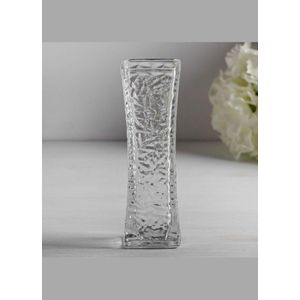 Glass vase square ice texture heavy  clear 18cm Height 