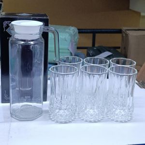 7pcs Diamond Glass Water Set with 1.0L Jug – Transparent Drinkware Set