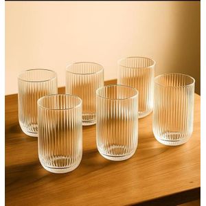 Ribbed Glass Tumbler Set – Elegant Vertical Stripe Drinking Glasses (Set of 6)