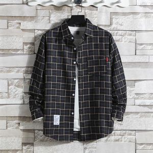 AIDAILU Men's Casual Plaid Shirt Long-sleeved Shirt for Young - Black