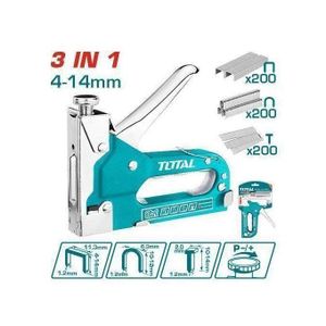 TOTAL Staple Gun, Heavy Duty Staple Gun Kit, 3-in-1 Tacker Gun, 3-Way Hand Nail Gun with 600PCS Staples for Upholstery, Fixing Material, Decoration, Carpentry, Furniture - GREEN