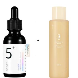 Numbuzin No.5+ Vitamin Concentrated Serum with Niacinamide, TXA & Alpha Arbutin + Super Glowing Essence Toner with Niacinamide. Removes Blemishes, Dark Spots, Acne Marks, Pigmentation, Wrinkles, Firms, Glows, Brightens, Evens the skin tone & Hydrates.