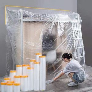 Dust Sheets Roll, Plastic Masking Film Rolls Drape Masking Film with Self-Adhesive Tape for Painting Furniture Covering