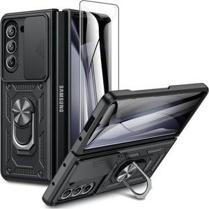 Samsung Galaxy Z Fold 5 Phone Case, Sliding Camera Lens Cover with 360 Degree Rotating Ring Protective Cover