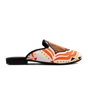 UMOJA Moxxa Jane Ankara – Printed Textile Slip-Ons with Leather Insole and Soft Lining(White)