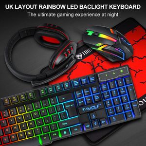 Wired Gaming Keyboard And Mouse RGB Backlit Keyboard Rubber PC