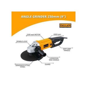 Gellen Angle Grinder 230mm (9") 2200 W Industrial Heavy Duty Multi Purpose - YELLOW